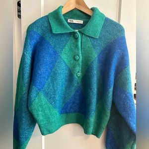 Zara - Green/Blue Collared Sweater (Size M)